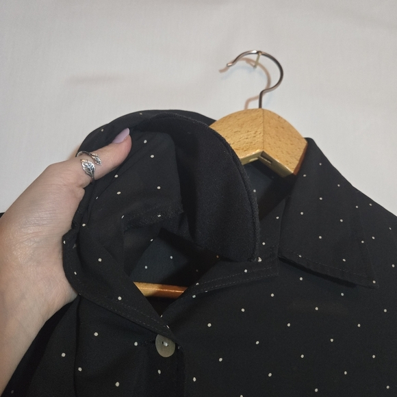 Vintage Micro Polka Dot Black White Collared Button Down Short Sleeve Small - Picture 2 of 5